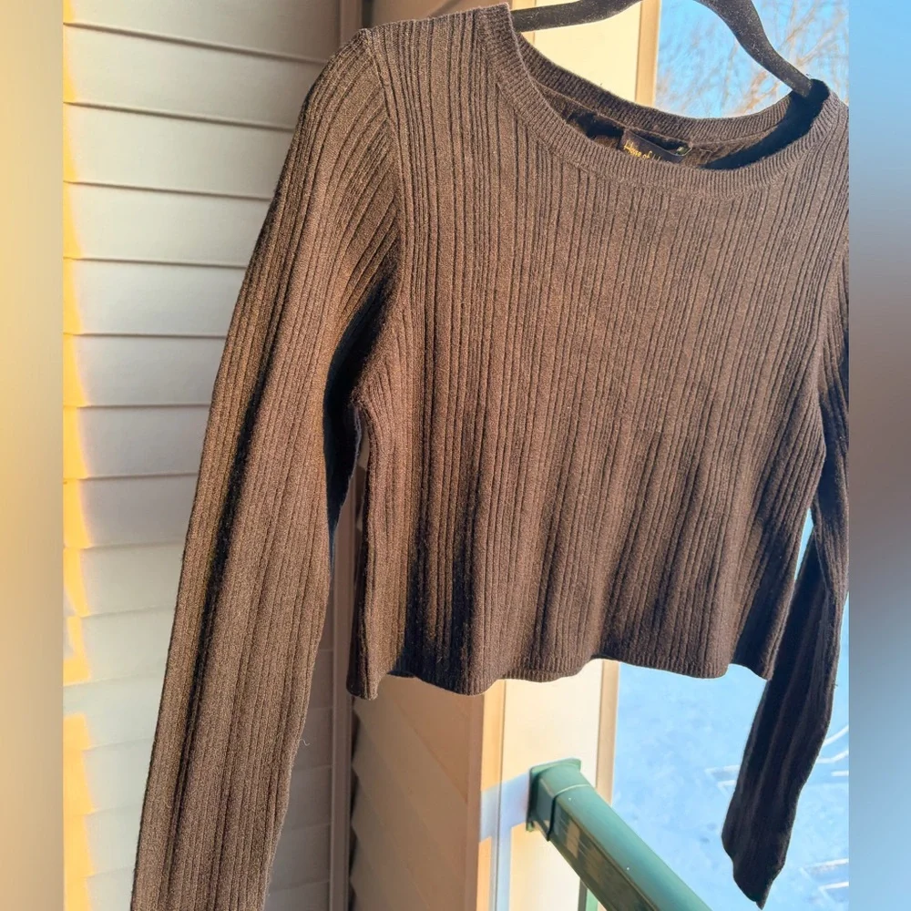 🆕House of Harlow 1960 Black Ribbed Wool Cashmere Cropped Knit Sweater Top Medium - Picture 9 of 16